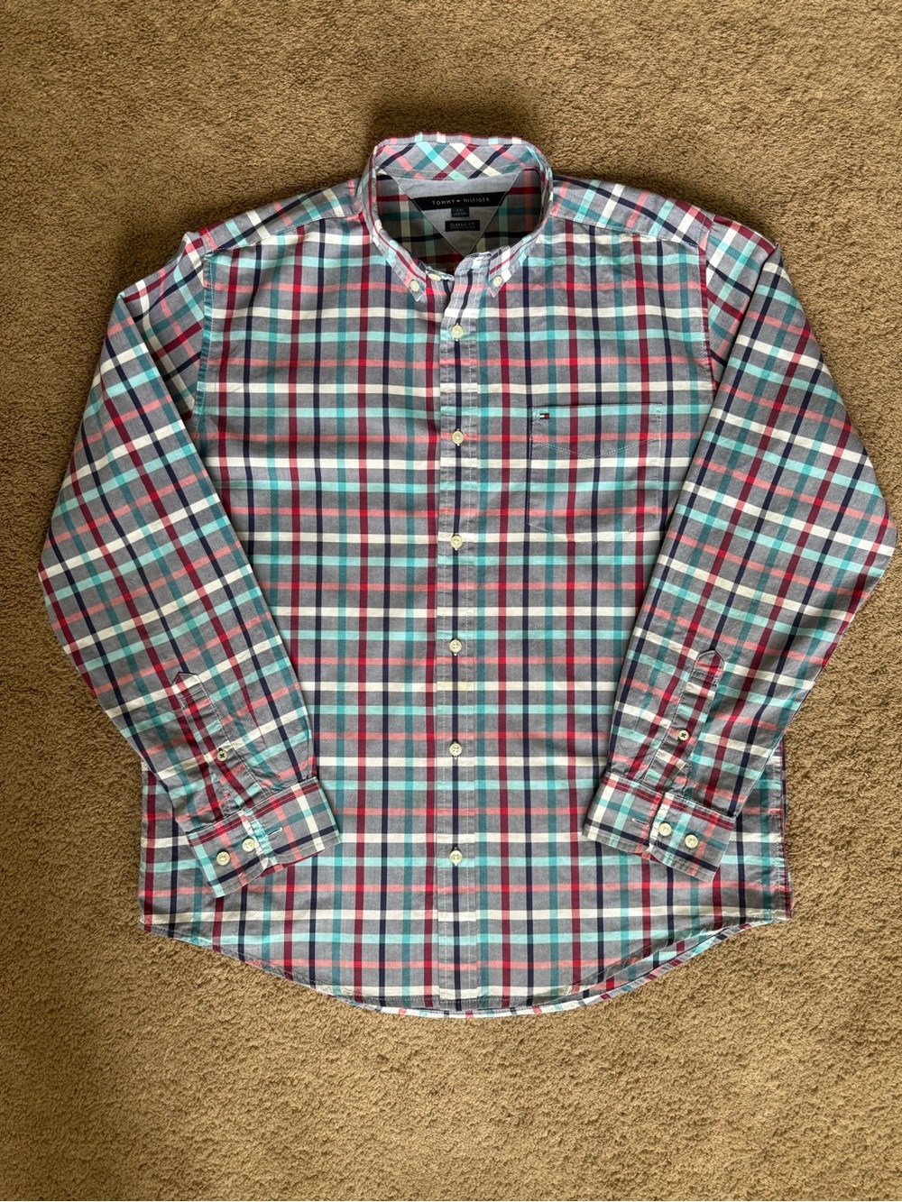 Tommy Hilfiger 100% Cotton Men’s Long Sleeve Check Print Button Down